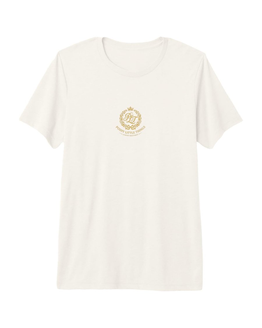 Poshy Little Things crest on a tri-blend t-shirt